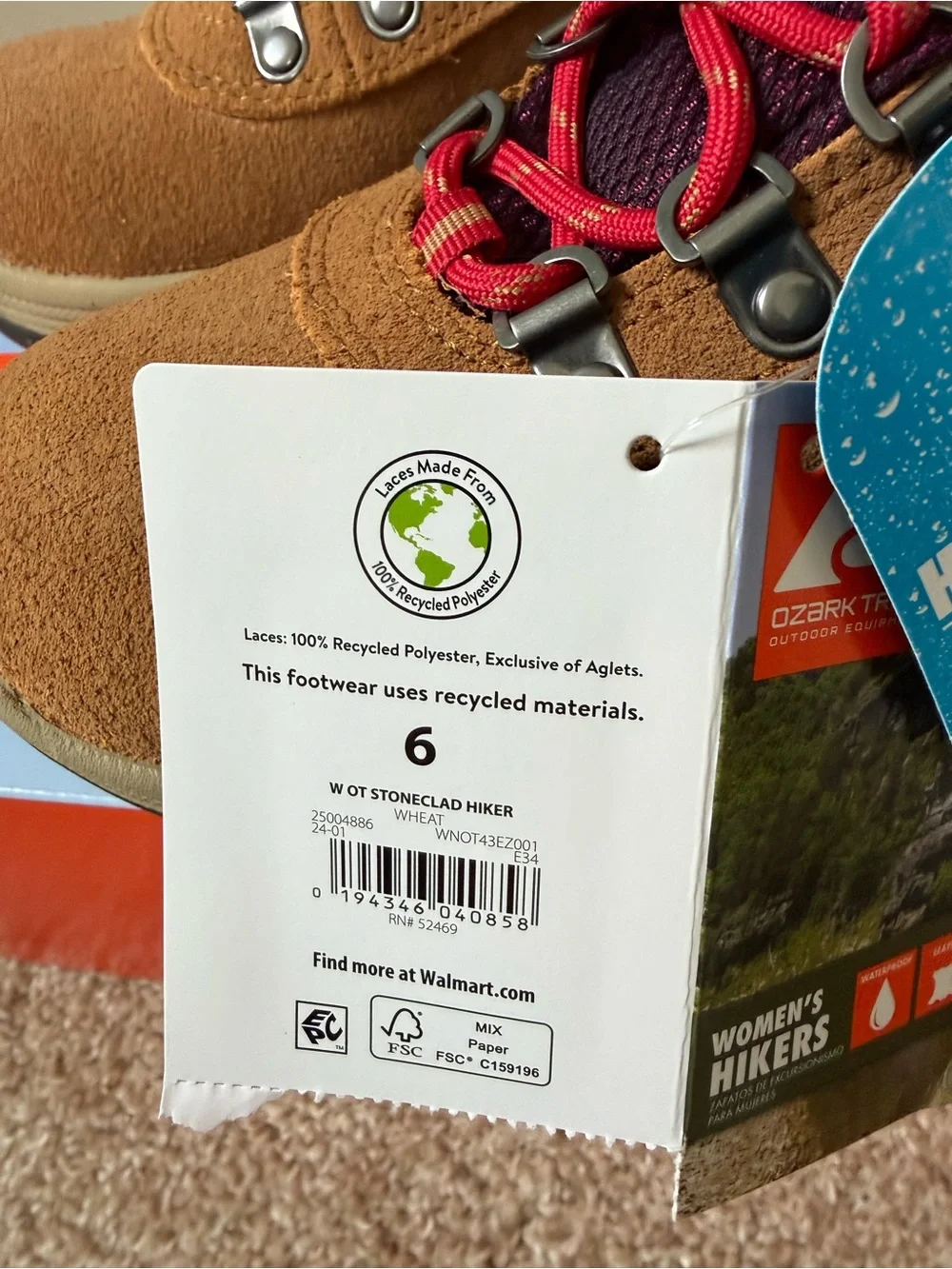 Ozark Trail Womens Brown Suede Hiking Boots with Red Laces waterproof